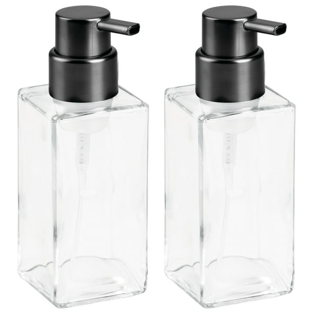 4 Pack Countertops Clear/Copper mDesign Modern Square Glass Refillable Foaming Hand Soap Dispenser Pump Bottle for Bathroom Vanities or Kitchen Sink 